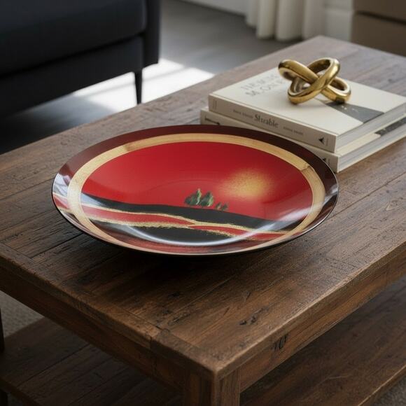 Reverse Painted Art Glass Bowl - Etsy Extra Large Reverse Painted Art Glass Low Bowl-Red Black Gold-Centerpiece-Modern